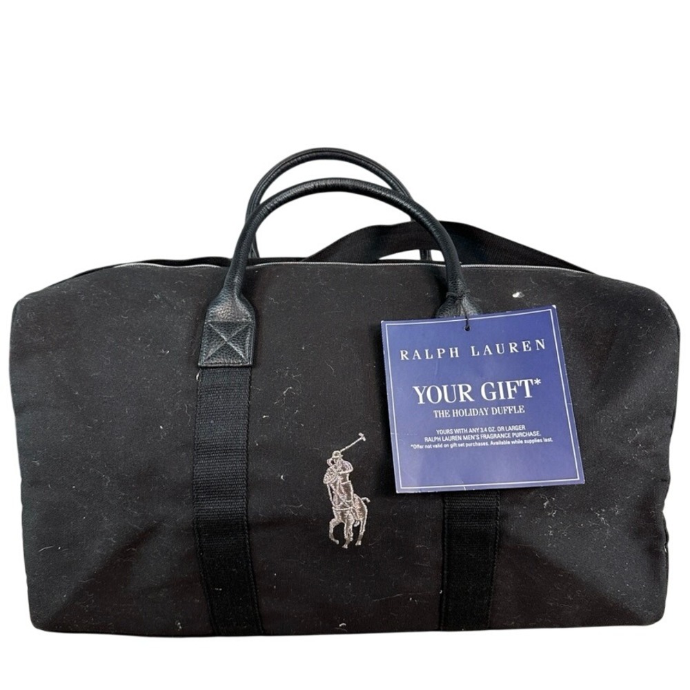 NWT Ralph Lauren Mens Black Canvas Holiday Duffle Bag Silver Pony Logo S51162